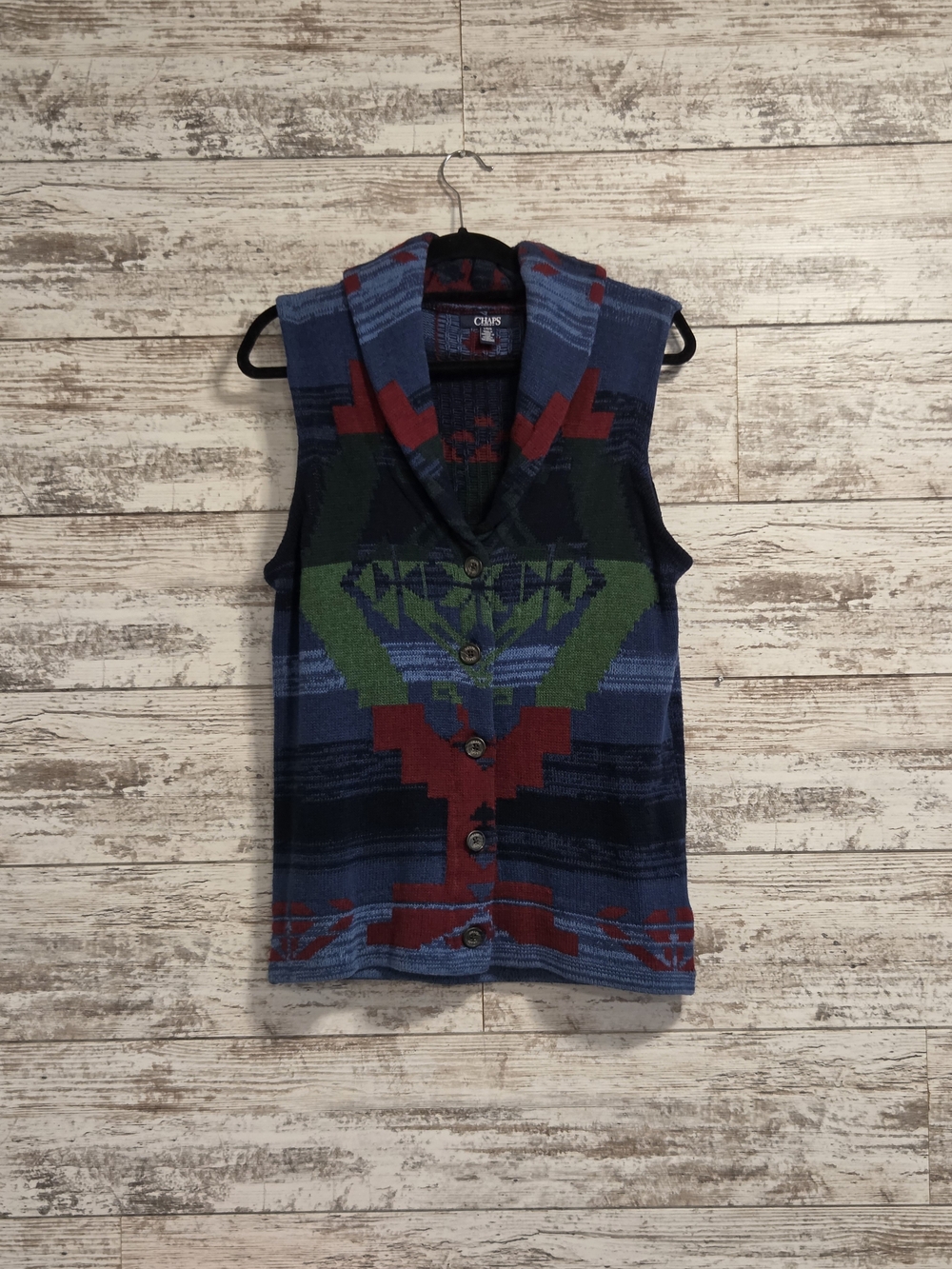 Chaps Blue & Red Southwestern Knit Vest